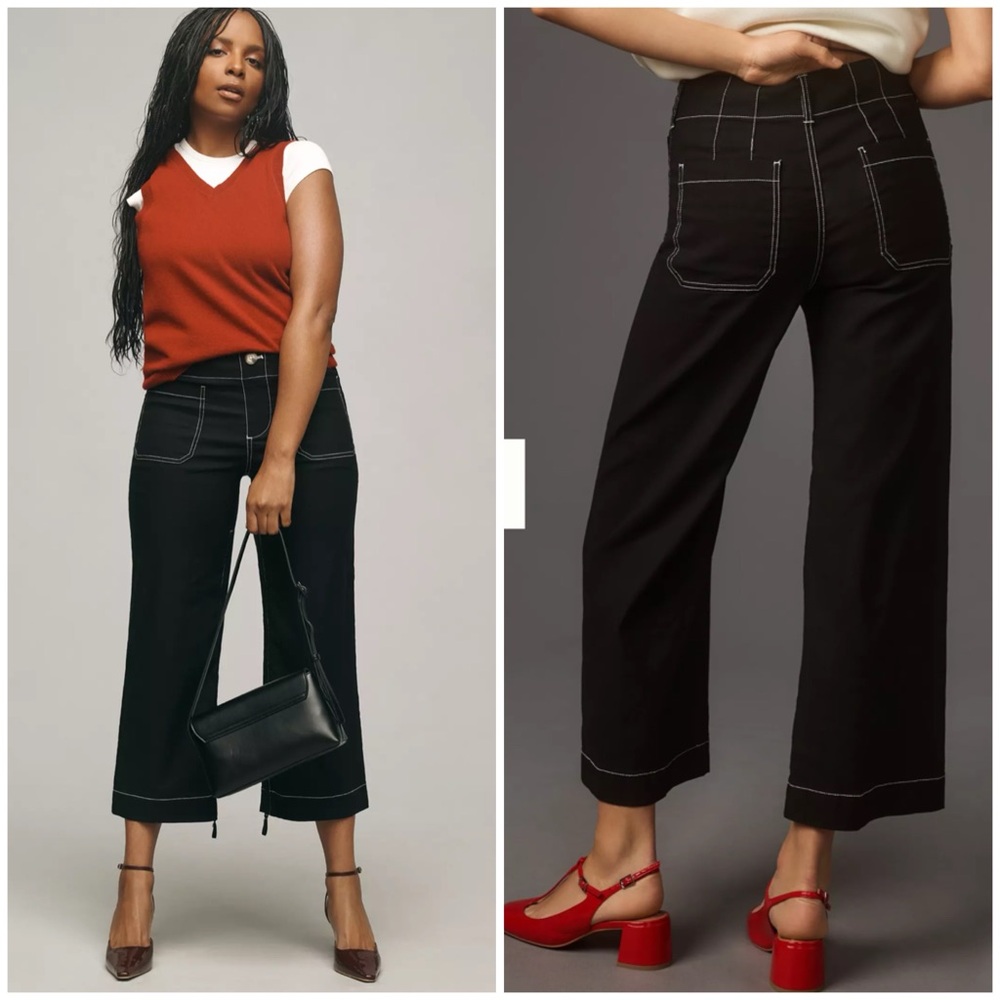 NWOT Maeve The Colette Crop Wide-Leg Pants Contrast-Stitch Edition Anthropologie - Picture 2 of 7